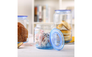 乐美雅 Luminarc 凝彩无铅玻璃储物瓶零食干果密封罐保鲜罐 0.5L+0.75L+1L 冰蓝3只装