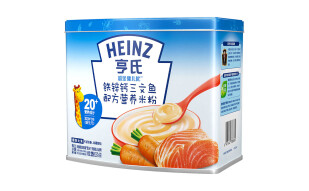 亨氏 (Heinz)3段婴幼儿辅食 超金健儿优 铁锌钙三文鱼 宝宝营养米粉米糊 225g (辅食添加初期-36个月适用)