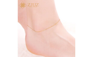 ZJUZ18K金脚链女款韩版玫瑰金黄金彩金细链简约百搭送女友礼物 18K黄色 长22cm 粗款