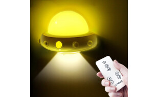 奥其斯(OUTRACE)LED创意飞碟小夜灯黄色遥控调光卧室床头婴儿宝宝喂奶暖光台灯