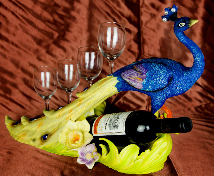 孔雀双色 简约时尚树脂工艺品红酒架 客厅家居装饰品 蓝色