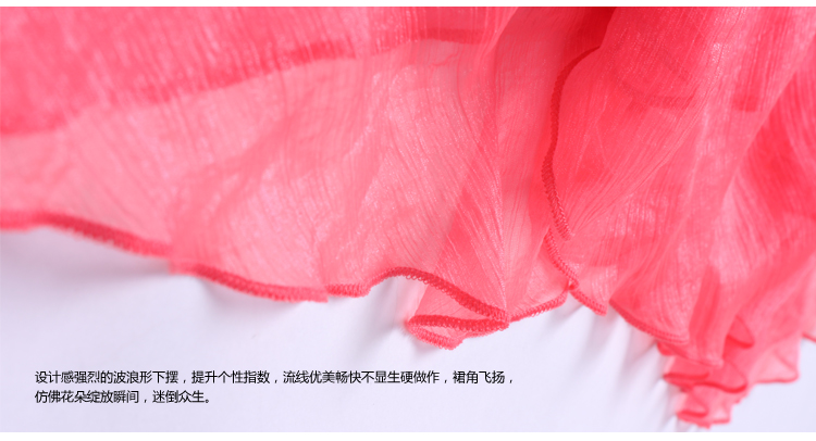ZIGEZI夏装仙女裙新款沙滩裙子民族风大摆长裙雪纺半身裙S4245 西瓜红 L-建议170CM以下穿着
