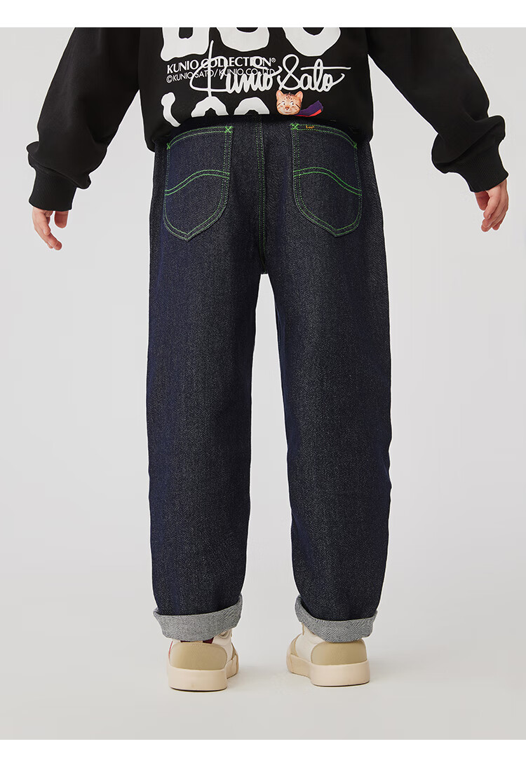 Lee Kids Children's Fashion Retro Contrasting Line Print Stretch Jeans Long Pants, Navy Blue, Size 110 13