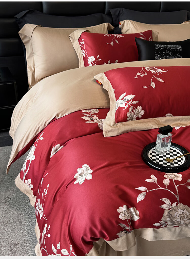 Dohia 60-Piece Pure Cotton Wedding Bedding Set, Four-Piece Set Including Bed Sheet And Duvet Cover for 2.2x2.4 Meter Bed 8