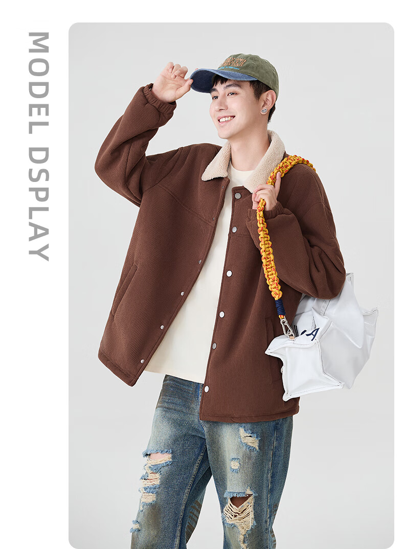 Baleno Panda Sherpa Fleece Jacket Men Winter Casual Corduroy Retro Hong Kong Style Warm Cotton Coat 2