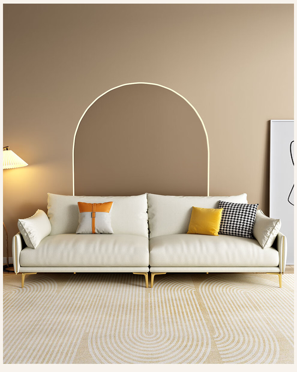 奶油风意式轻奢三防免洗纳米科技布乳胶沙发磨砂布艺沙发组合客厅大小