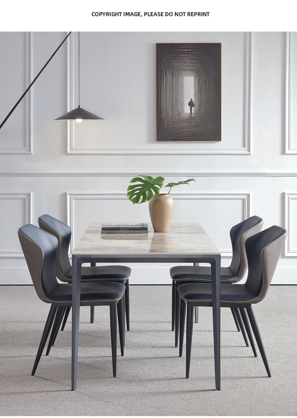 丽美娜餐桌意式极简亮光岩板餐桌长方形饭桌北欧轻奢家用大小户型餐桌