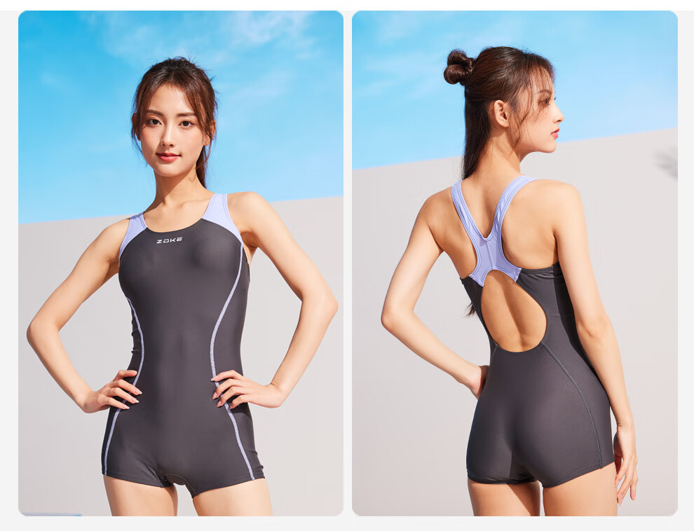 ZOKE One-Piece Swimsuit for Women, Sleeveless Boyshort Style, Slim Fit Ladies Swimwear 124601433-1 Black/light Pink L 4
