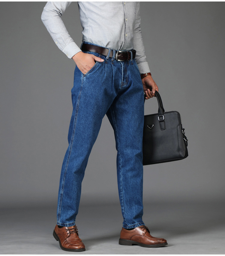 aemape男士牛仔裤锥形萝卜裤男裤中老年老板裤宽松高腰深裆双褶中年