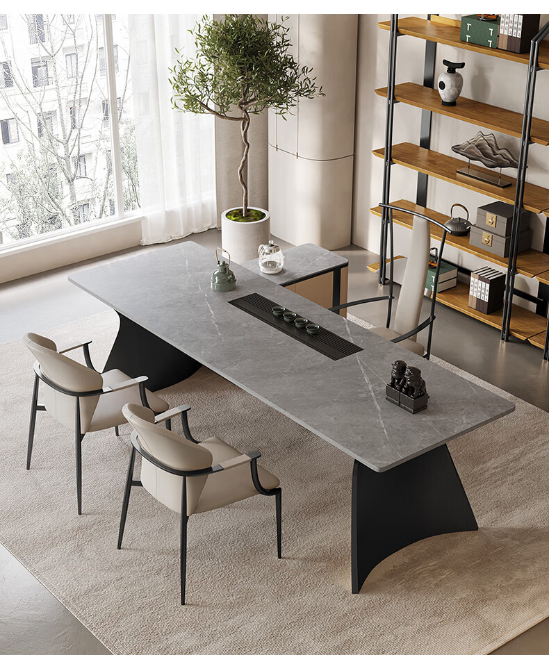 4米茶桌轻奢风极简办公室茶桌椅组合现代高端功夫茶台 单茶桌【进口