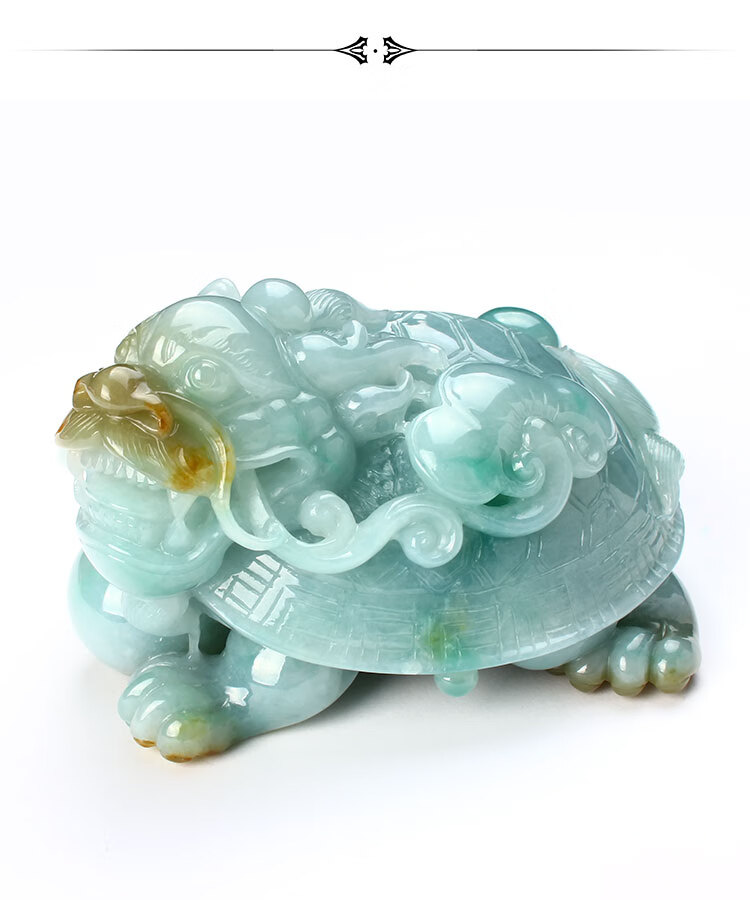 紫云珠宝翡翠龙头龟茶宠天然缅甸a货冰糯种翡翠龙头龟小摆件手把件手
