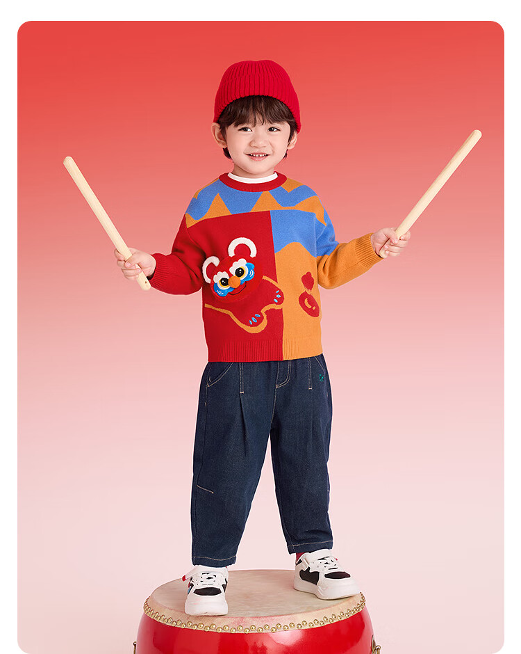 BALABALA 【balaOne】 Kids Sweater Girls Knitwear 2025 Winter Faux Two-Piece Jacquard Knit New Year Outfit 7