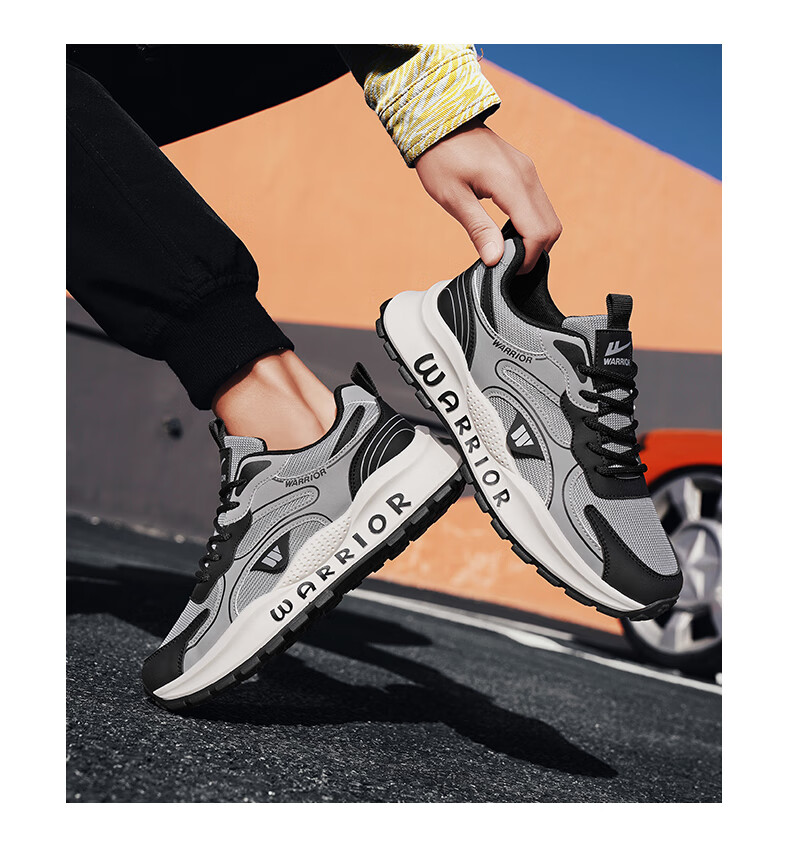 Warrior Men's Summer Breathable Shoes Thick Sole Height Increasing Casual Shoes L146C Gray Black Size 44 12