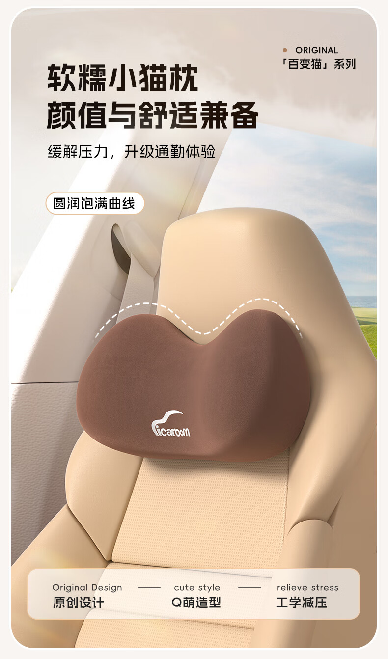ICAROOM Car Headrest And Lumbar Support Set, Seat Neck Pillow, Memory Foam Car Neck Pillow, Backrest Cushion, Lumbar Pad, Waist Support 1