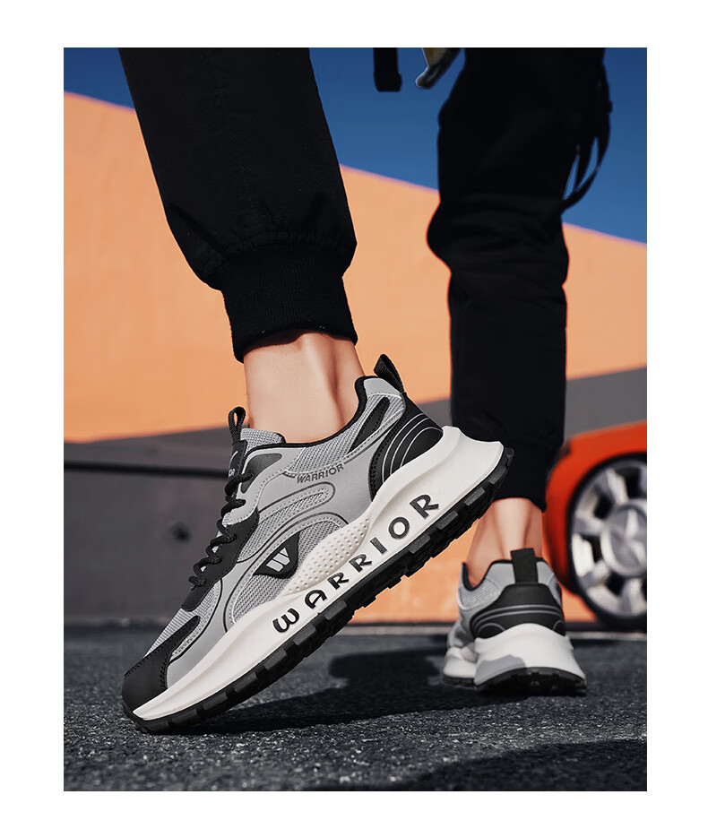 Warrior Men's Summer Breathable Shoes Thick Sole Height Increasing Casual Shoes L146C Gray Black Size 44 11