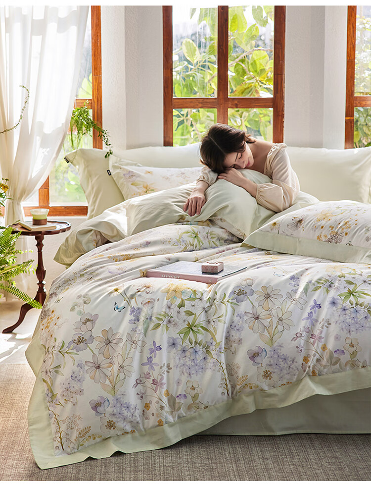 Dohia Home Textiles 60-Count Pure Cotton Satin Bedding Set, Four-Piece Set, Cotton Bedsheet And Duvet Cover, Home Bedding Set for 1.8m Bed, 229*230cm 2