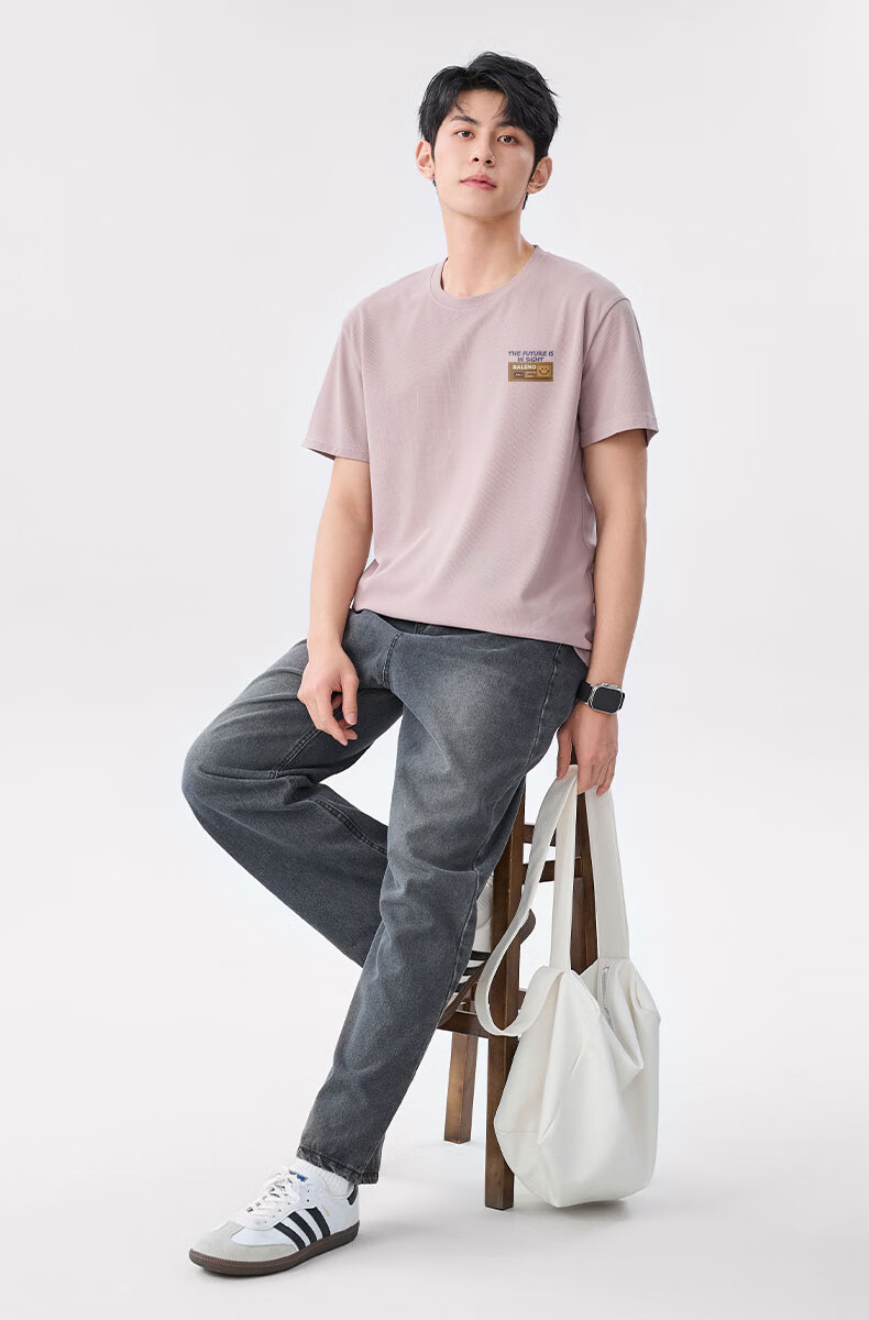 Baleno Men's Summer American Vintage Casual Trendy Versatile Crew Neck Heavyweight Waffle Anti-Wrinkle Base Short Sleeve T-Shirt 23