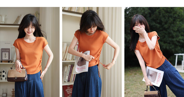 Mt [Citrus Mood] Summer Lazy Style Double Round Neck Drawstring Sleeveless Sweater, High Elasticity Comfortable Knit Top for Wome 3