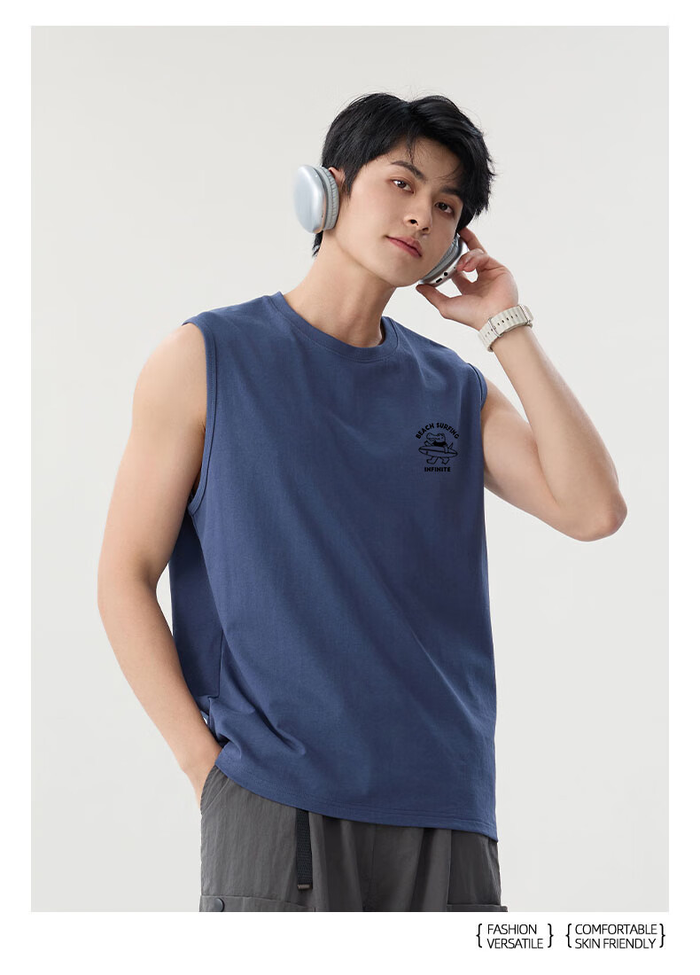 Baleno Men's Pure Cotton Sleeveless Vest Heavyweight Breathable Summer Sports Fitness Running Casual T-Shirt 9