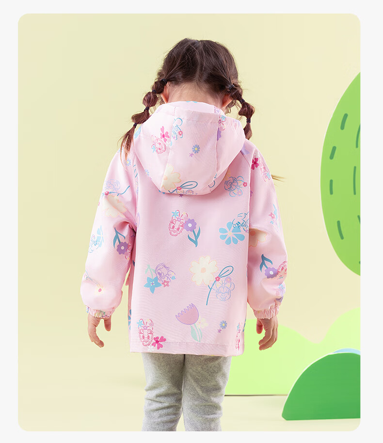 Disney Girls' Autumn Cartoon 3-in-1 Windproof Warm Durable Hooded Jacket Pink 120 13