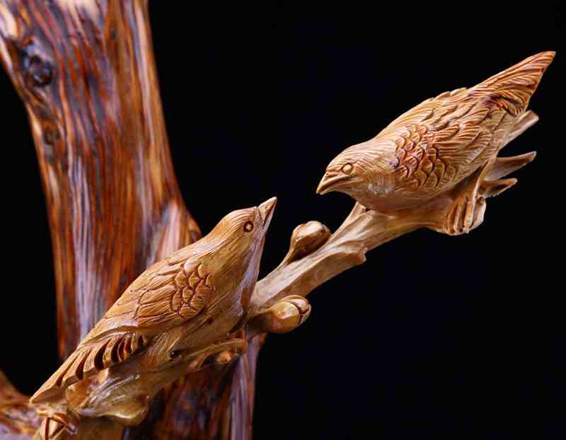 崖柏根雕花鸟摆件中式客厅玄关家居装饰风水摆件办公室大堂摆设木雕