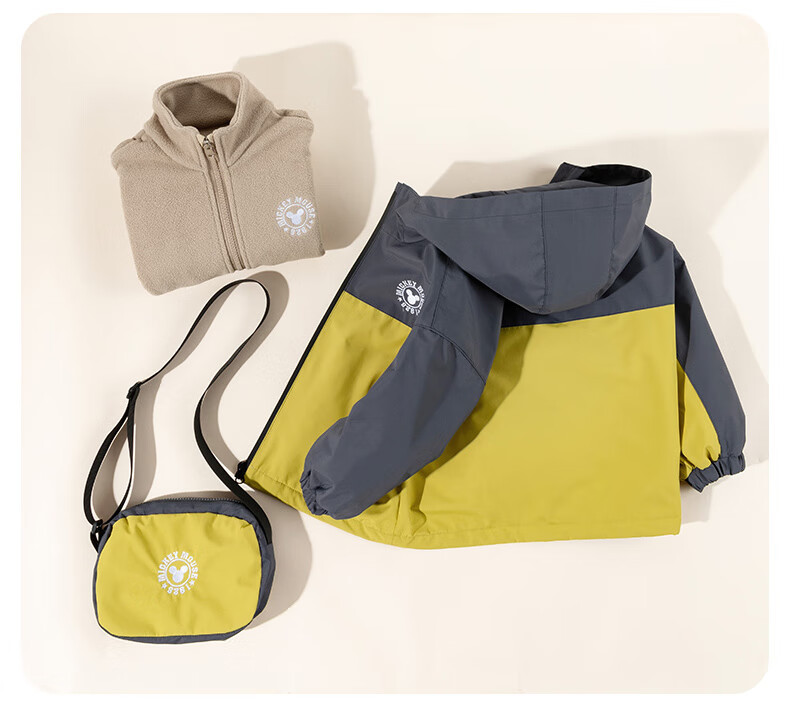 Disney Kids Autumn Winter New Three-in-One Waterproof Windproof Warm Jacket Two-Piece Set Blue Gray 130 16