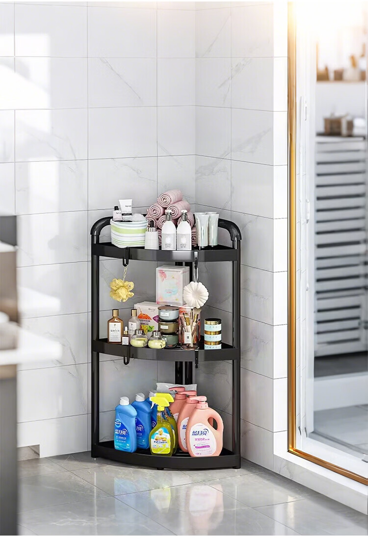 Ouranzo Bathroom Corner Shelf Kitchen Bathroom Storage Rack 3-Tier Triangular Floor Stand 22