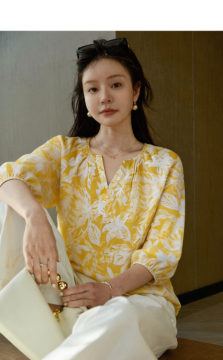 Mt [Pastel Euro Style] Romantic Pure Cotton Printed Shirt with Detachable Decorative Chain Women's Blouse 4