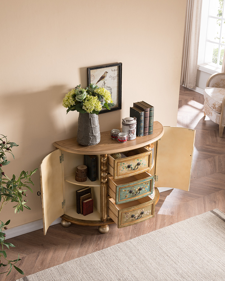盛世锦木 欧式柜子 半圆形储物柜 玄关柜 抽屉式收纳靠墙边柜 精品