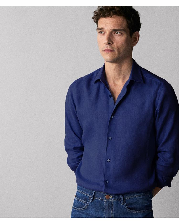 virtue富绅素色纯棉长袖衬衫男微弹舒适商务休闲衬衣男cf022525-1 本