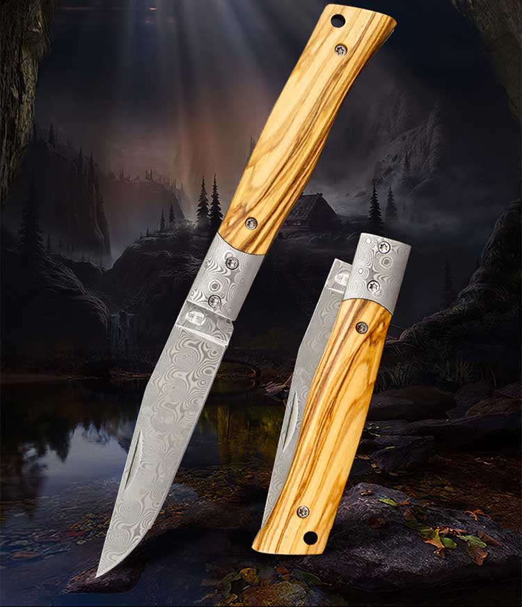 汉道折叠刀大马士革玫瑰纹随身口袋刀削皮刀便携小刀风铃