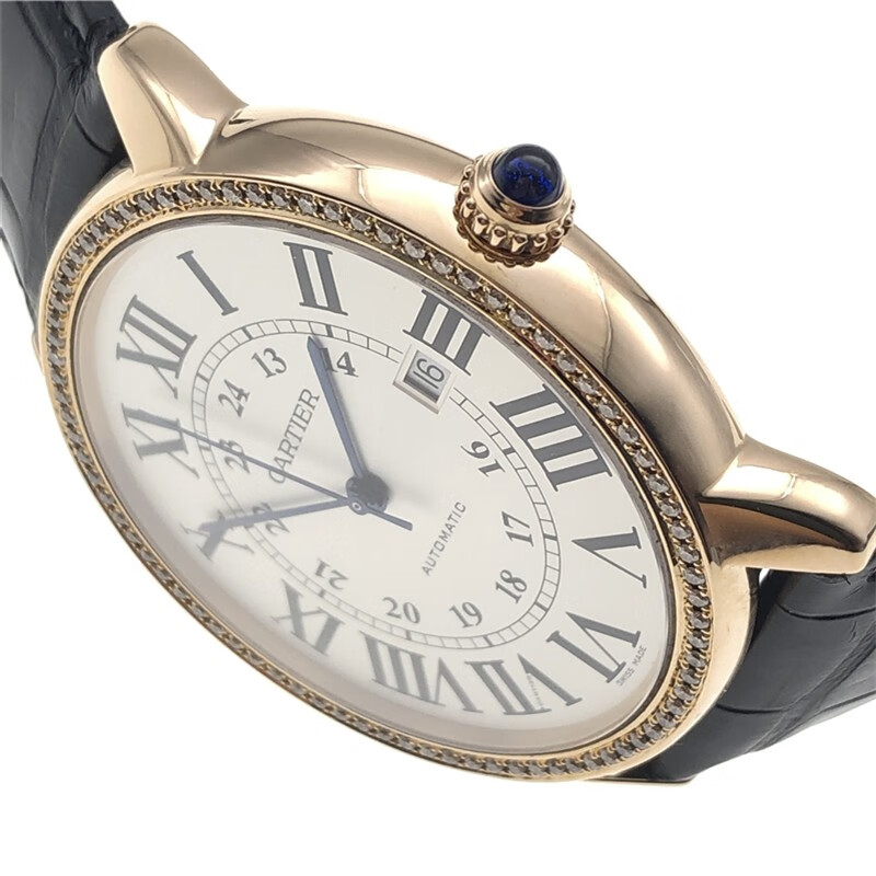 【二手95新】卡地亚cartier皮带男表w6701009自动机械后镶钻日历白面