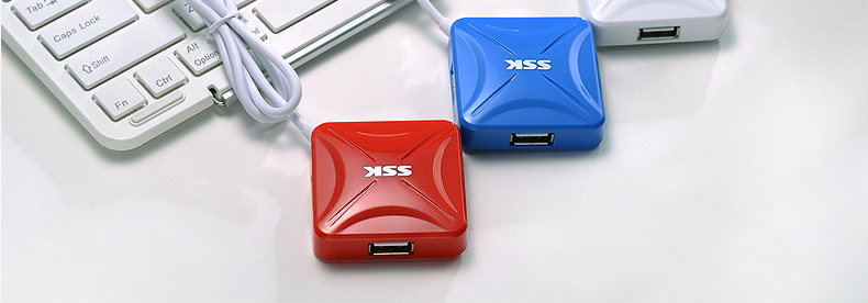 SSK飚王 SHU027烽火 集线器HUB 一拖4口高速扩展 USB2.0 分线器4口 白色