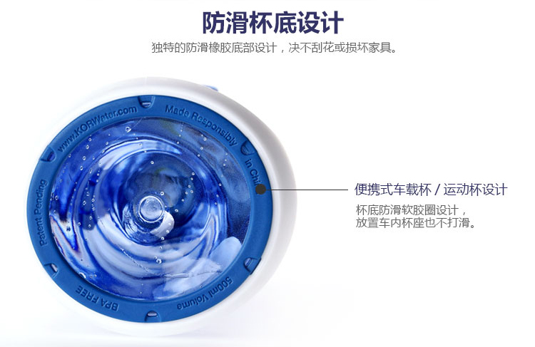 美国KorOne酷水运动塑料水杯黛爱酷水情侣钢铁侠水杯运动水壶户外 大容量500ml 蓝色HBK-DEA001