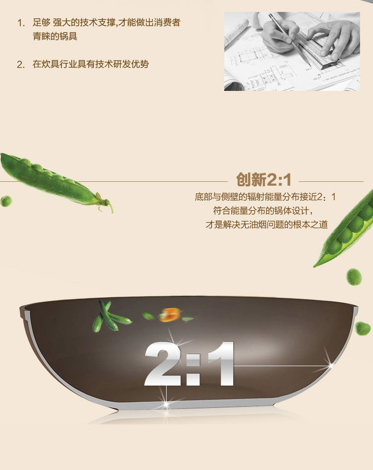 三禾（sanho）炒锅 彩金系列30cm香槟金色炒锅CLF3006-3 可立盖不粘锅无油烟燃气电磁炉通用