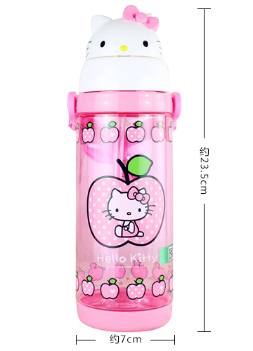 HELLO KITTY凯蒂猫儿童水杯 Tritan材质学生带吸管便携运动水壶防漏塑料旅行杯子 550ML 粉红色