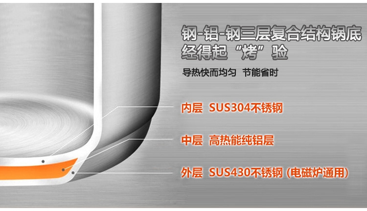
                                        兴财旗舰店16CM灵致汤锅304不锈钢复底煮奶锅汤锅 煤气电磁炉适用                