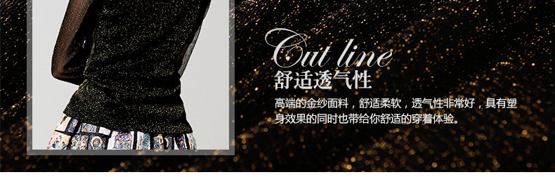 摩样秋冬新款修身显瘦金丝网纱高领加厚加绒打底衫长袖T恤女上衣 MCC1054 黑色 L