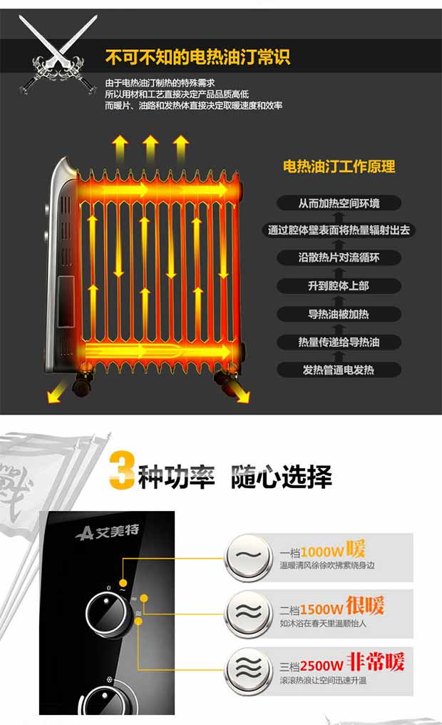 艾美特(airmate)hu1315-w 13片电热油汀加热器/电暖器/电暖气/取暖器