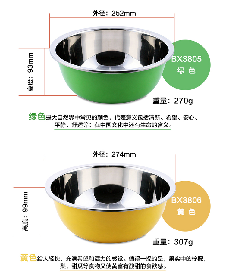 拜格BAYCO 不锈钢彩盆米筛四件套洗菜和面淘米盆组合BX3871