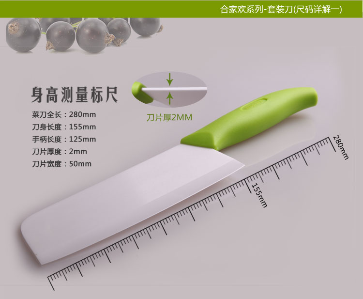 
                                        
                                                            美瓷（MYCERA）陶瓷刀具套装三件套 厨房家用6寸小切菜刀 切肉片刀（绿色）TE08F                