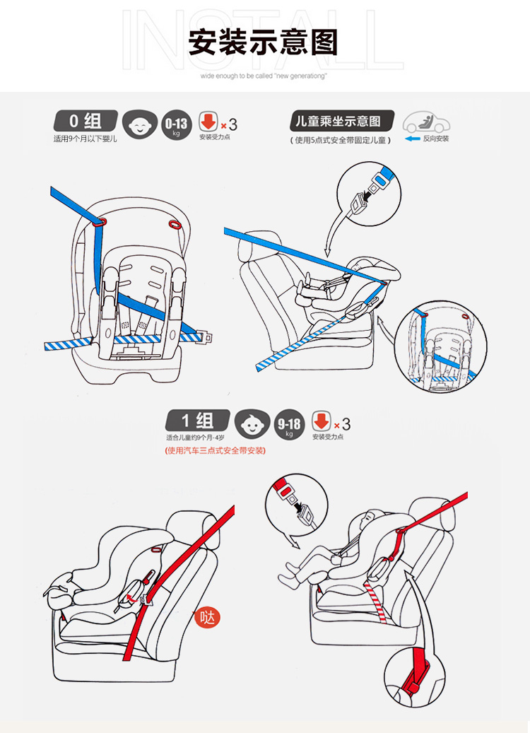 麦凯(meinkind)3c认证 坐躺可调 正反向安装 儿童汽车安全座椅 mk666