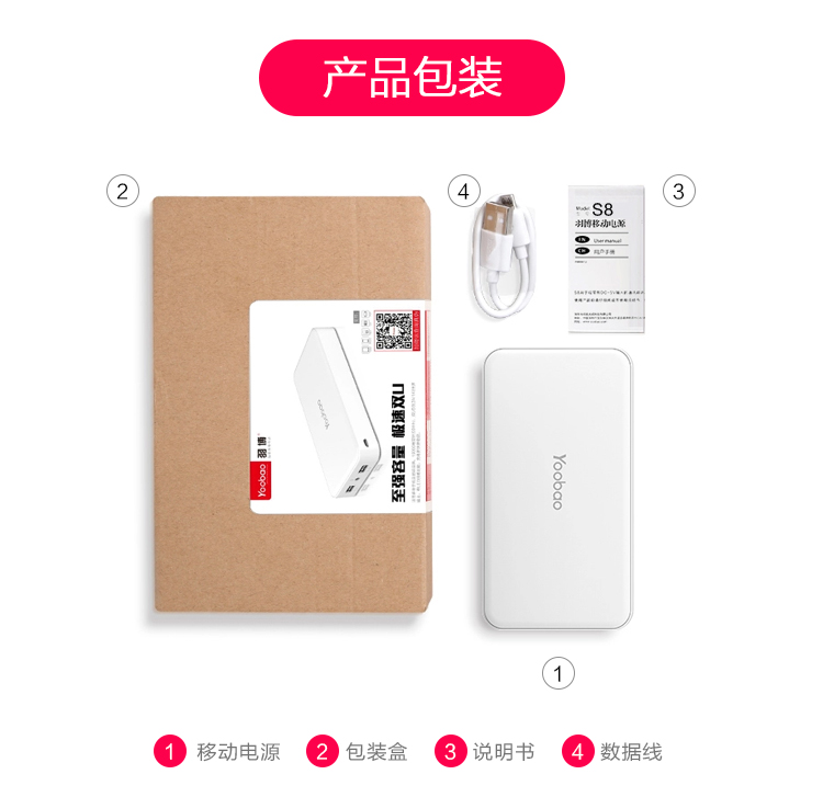 羽博 16000毫安 双USB输出 充电宝/移动电源 白色 通用手机平板