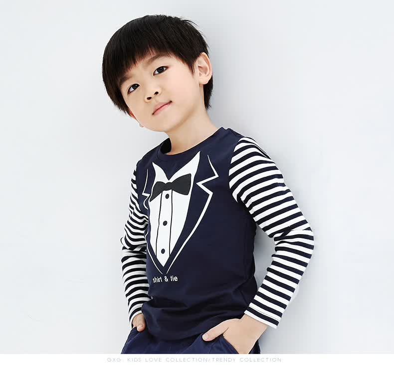 kids品牌童装男童长袖t恤儿童棉质百搭t恤春童装上衣a5134183 藏青色