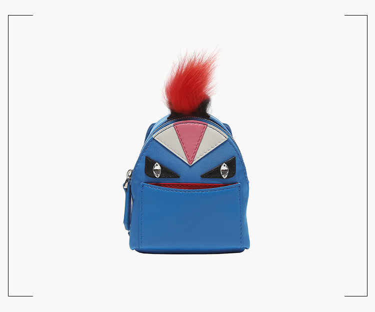 fendi 芬迪 女士蓝色尼龙羊皮怪兽背包钥匙扣挂饰 7ar457 5pp f078r