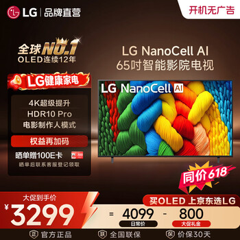 LGNanoCell系列 AI NANO80 4K纯净色彩智能观影游戏电视 开机无广告 以旧换新家电补贴 65英寸 65NANO80ACA