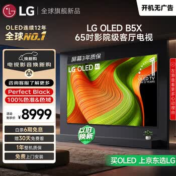 LG电视B5系列 65英寸OLED电视 4K超高清 AI电视机 120Hz高刷 杜比视界 OLED65B5XCA