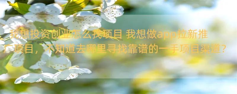 我想投资创业怎么找项目 我想做app拉新推广项目，不知道去哪里寻找靠谱的一手项目渠道？