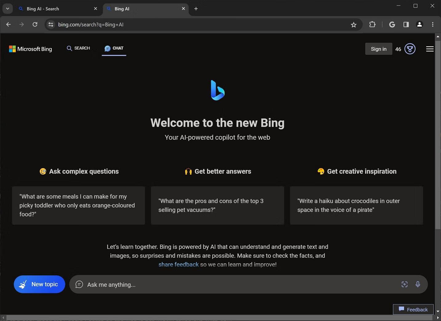 Windows 11下原生暗黑Bing AI正式支持Chrome和Safari