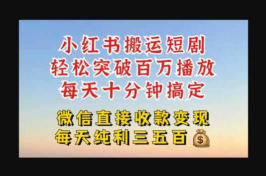 小红书搬运热门短剧，轻松爆流百万播放，每天引流几十人，搞个大几百块真的很简单-666资源网